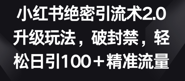 小红书绝密引流术2.0升级玩法，破封禁，轻松日引100+精准流量-副创网