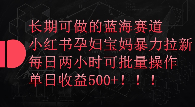 长期可做的蓝海赛道，小红书孕妇宝妈暴力拉新玩法，每日两小时可批量操作，单日收益500+-副创网