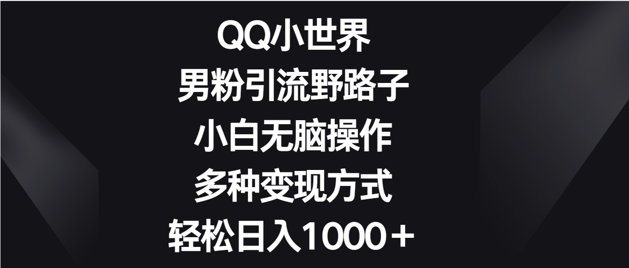 QQ小世界男粉引流野路子，小白无脑操作，多种变现方式轻松日入1000＋-副创网