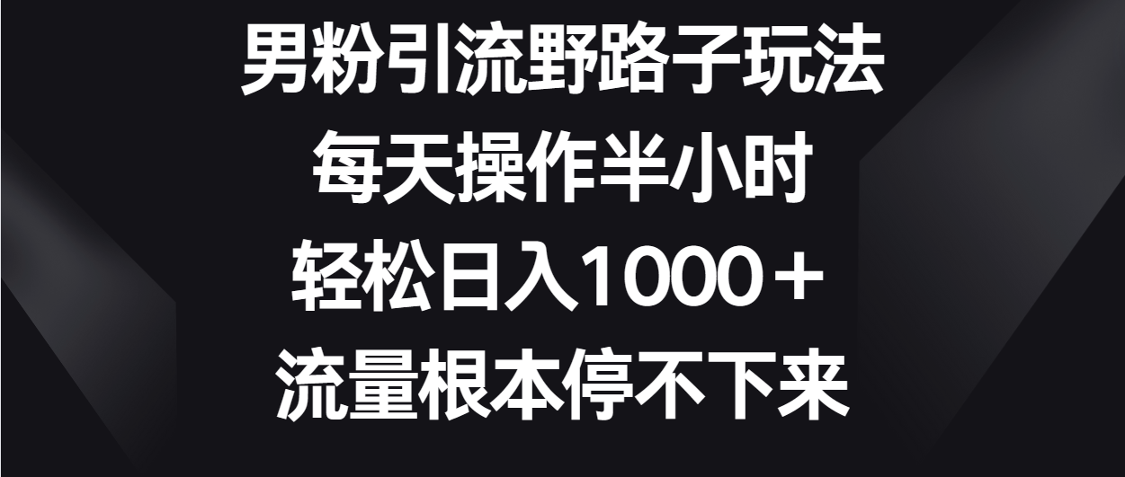 男粉引流野路子玩法，每天操作半小时轻松日入1000＋，流量根本停不下来-副创网