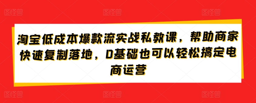 淘宝低成本爆款流实战私教课，帮助商家快速复制落地，0基础也可以轻松搞定电商运营-副创网