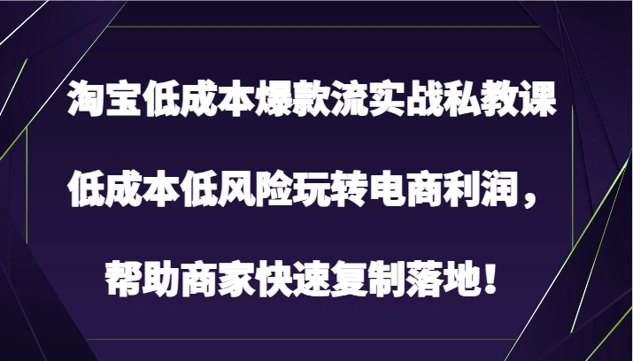 淘宝低成本爆款流实战私教课，低成本低风险玩转电商利润，帮助商家快速复制落地！-副创网