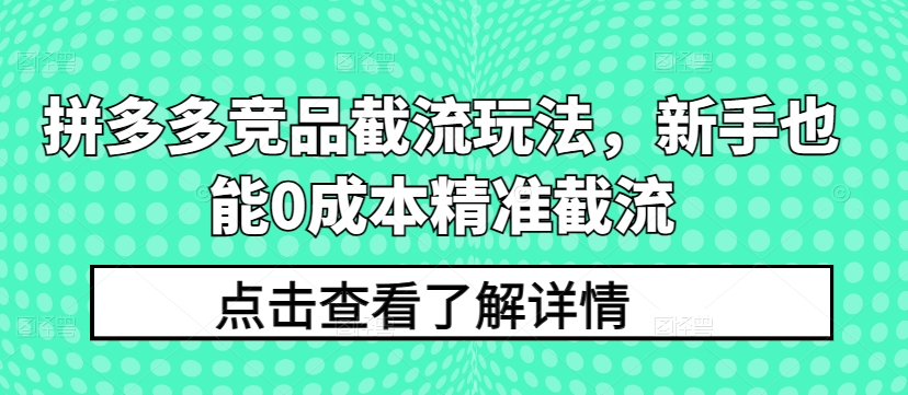 拼多多竞品截流玩法，新手也能0成本精准截流-副创网