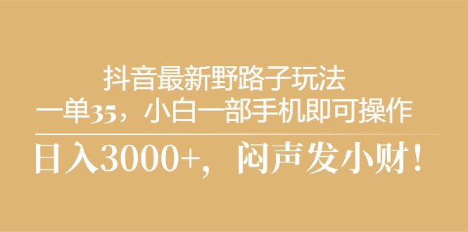 （10766期）抖音最新野路子玩法，一单35，小白一部手机即可操作，，日入3000+，闷…-副创网