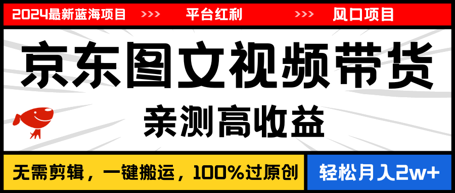 （11147期）2024最新蓝海项目，逛逛京东图文视频带货，无需剪辑，月入20000+-副创网