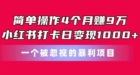 简单操作4个月赚9w，小红书打卡日变现1k，一个被忽视的暴力项目【揭秘】-副创网