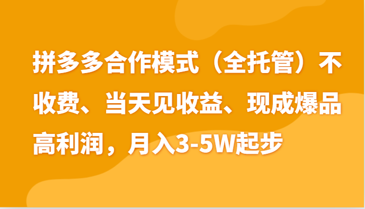 最新拼多多模式日入4K+两天销量过百单，无学费、老运营代操作、小白福利-副创网