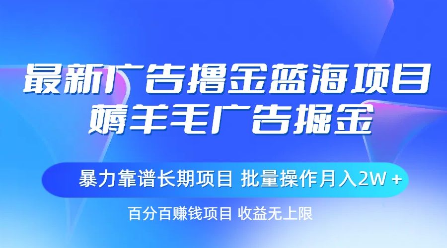 （11193期）最新广告撸金蓝海项目，薅羊毛广告掘金 长期项目 批量操作月入2W＋-副创网