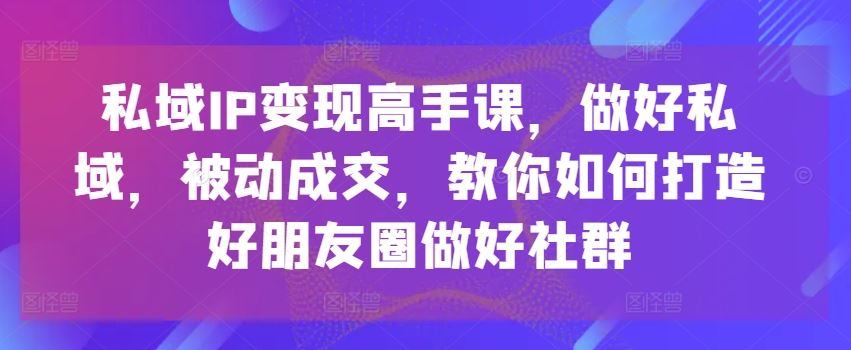 私域IP变现高手课，做好私域，被动成交，教你如何打造好朋友圈做好社群-副创网