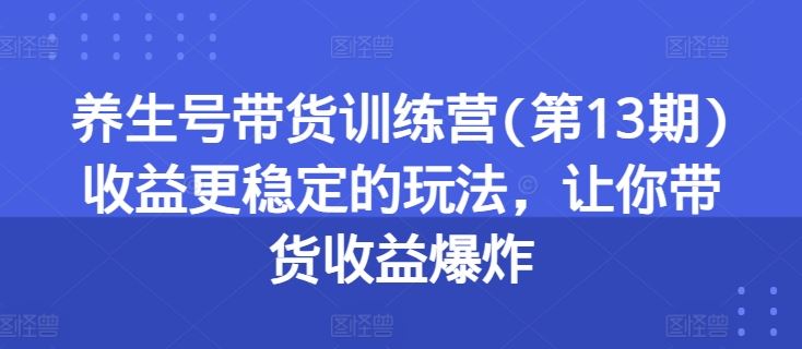 养生号带货训练营(第13期)收益更稳定的玩法，让你带货收益爆炸-副创网