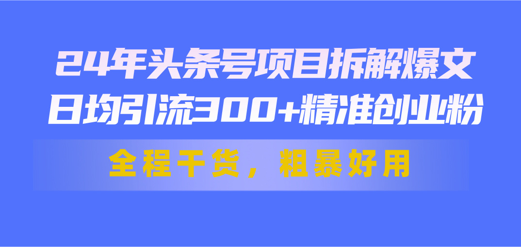 （11397期）24年头条号项目拆解爆文，日均引流300+精准创业粉，全程干货，粗暴好用-副创网