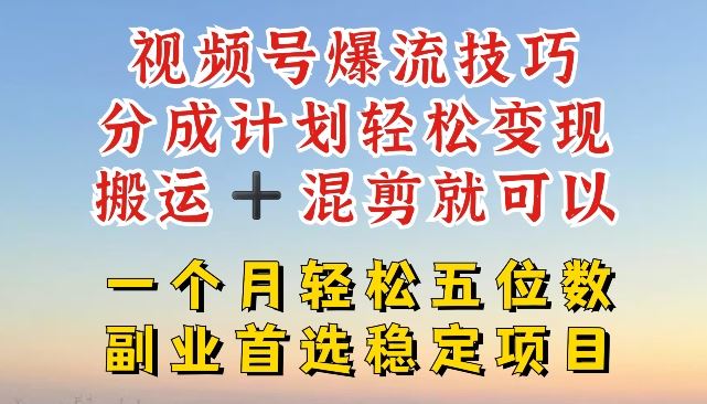 视频号爆流技巧，分成计划轻松变现，搬运 +混剪就可以，一个月轻松五位数稳定项目【揭秘】-副创网