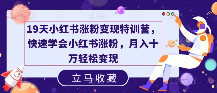 19天小红书涨粉变现特训营，快速学会小红书涨粉，月入十万轻松变现-副创网