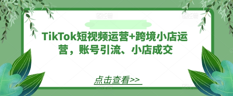 TikTok短视频运营+跨境小店运营，账号引流、小店成交-副创网