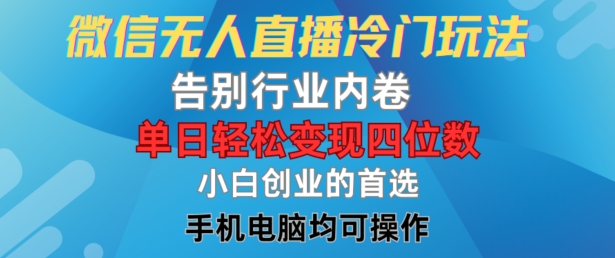 微信无人直播冷门玩法，告别行业内卷，单日轻松变现四位数，小白的创业首选-副创网