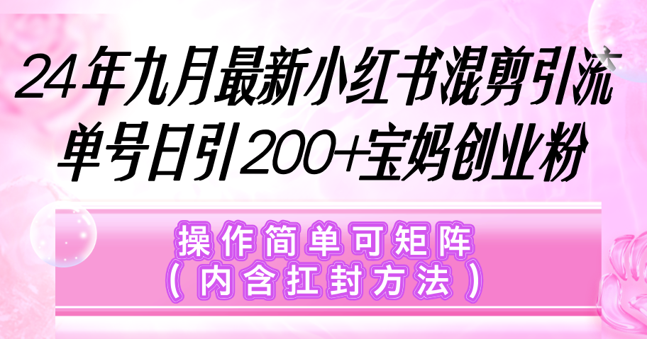 （12530期）小红书混剪引流，单号日引200+宝妈创业粉，操作简单可矩阵（内含扛封…-副创网