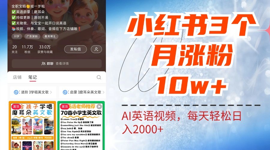 小红书三个月涨粉10W，AI英语视频0成本制作，每天轻松日入2000+-副创网