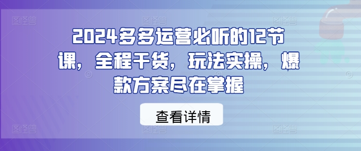 2024多多运营必听的12节课，全程干货，玩法实操，爆款方案尽在掌握-副创网