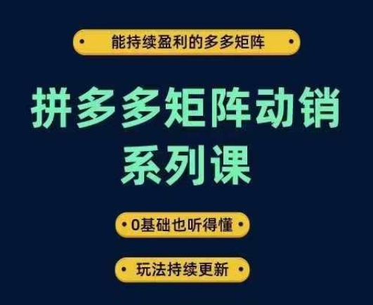 拼多多矩阵动销系列课，能持续盈利的多多矩阵，0基础也听得懂，玩法持续更新-副创网